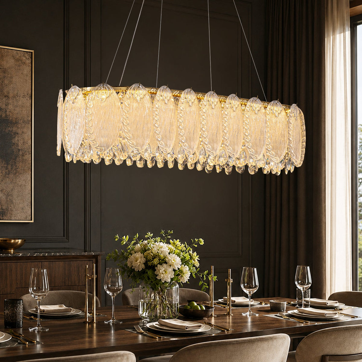 handcrafted-crystal-glass-leaf-oval-chandelier-Carra Home-lighting