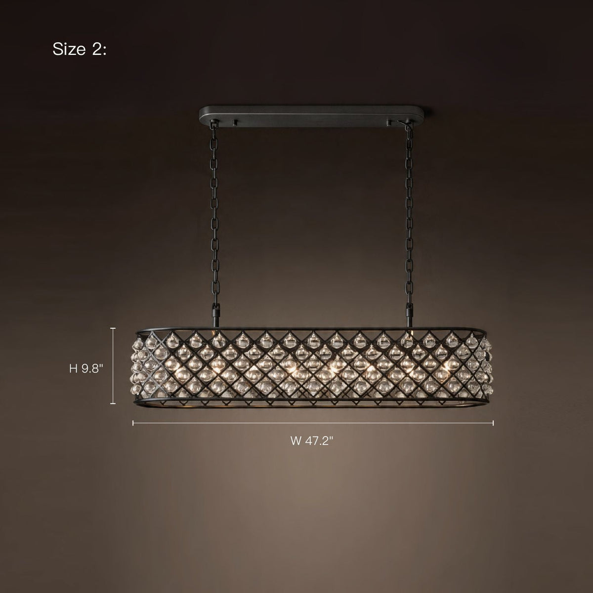 Harlow Modern Industrial Matte Black K9 Crystal Rectangle Chandelier (Size 2) — dimensions: Height 9.8", Width 47.2" | Carra Home