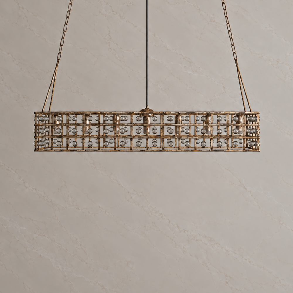 La Cage rectangular iron and crystal chandelier unlit, silver clay finish | CARRA HOME