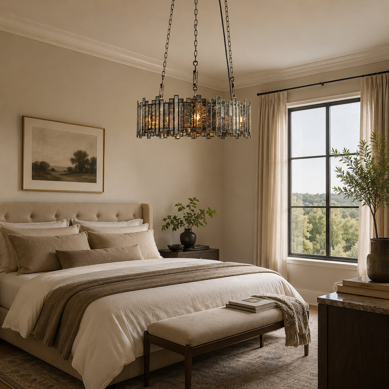 Laila Metal Round Chandelier bedroom interior styling – Carra Home
