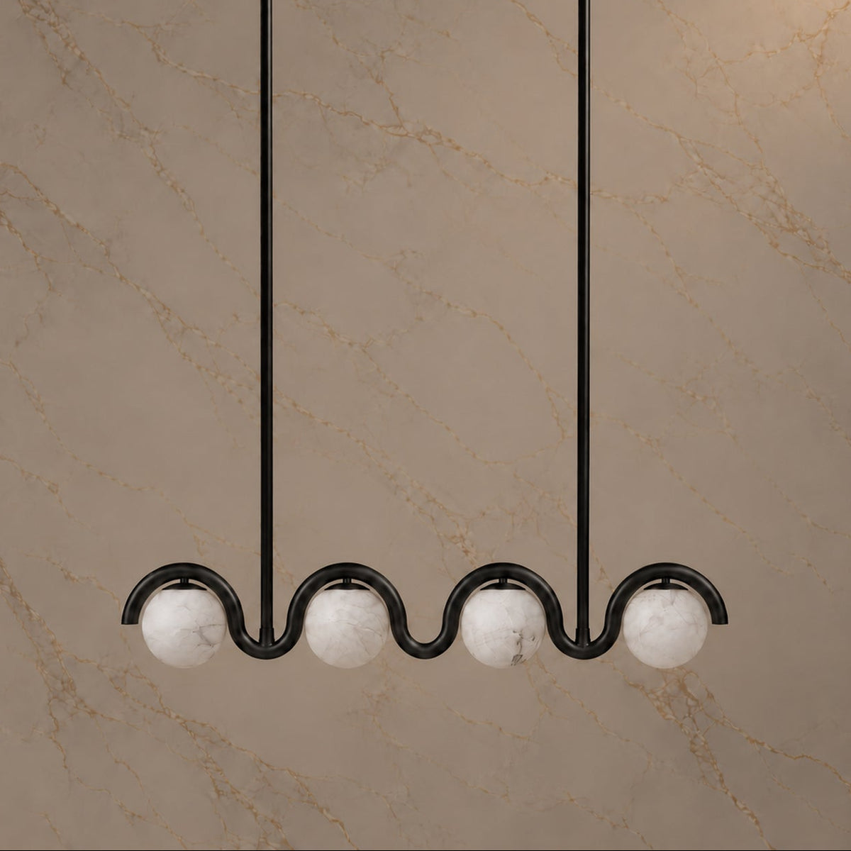 Lenox Alabaster Wave Linear Chandelier black 112cm four lights, light off | CARRA HOME