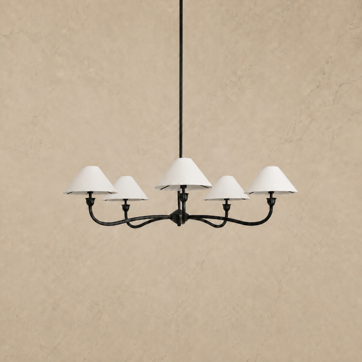 Lilith Metal Curved Arm Chandelier in black, light off