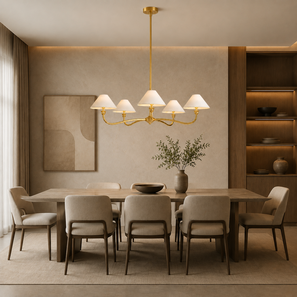 Lilith Metal Curved Arm Chandelier in a dining room