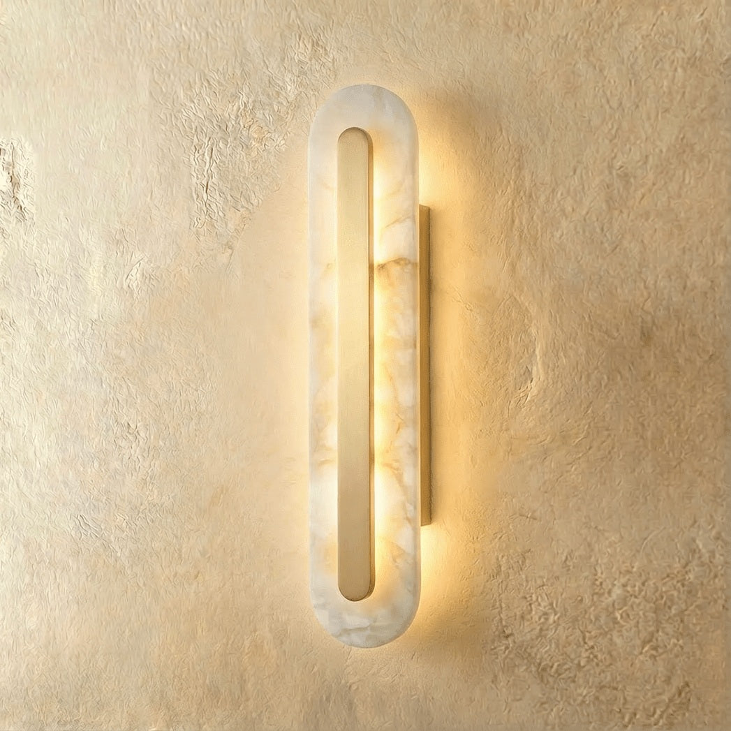 Lofos Alabaster Oval Wall Sconce gold hardware; source product view | CARRA HOME