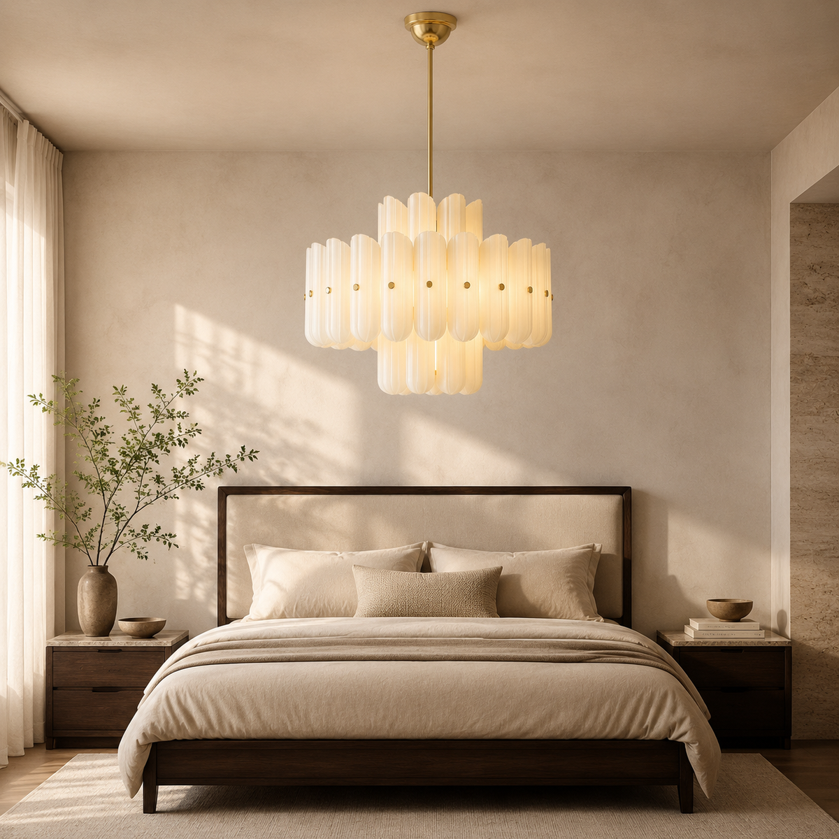 Lorna Opal Glass Double Tier Chandelier in a bedroom