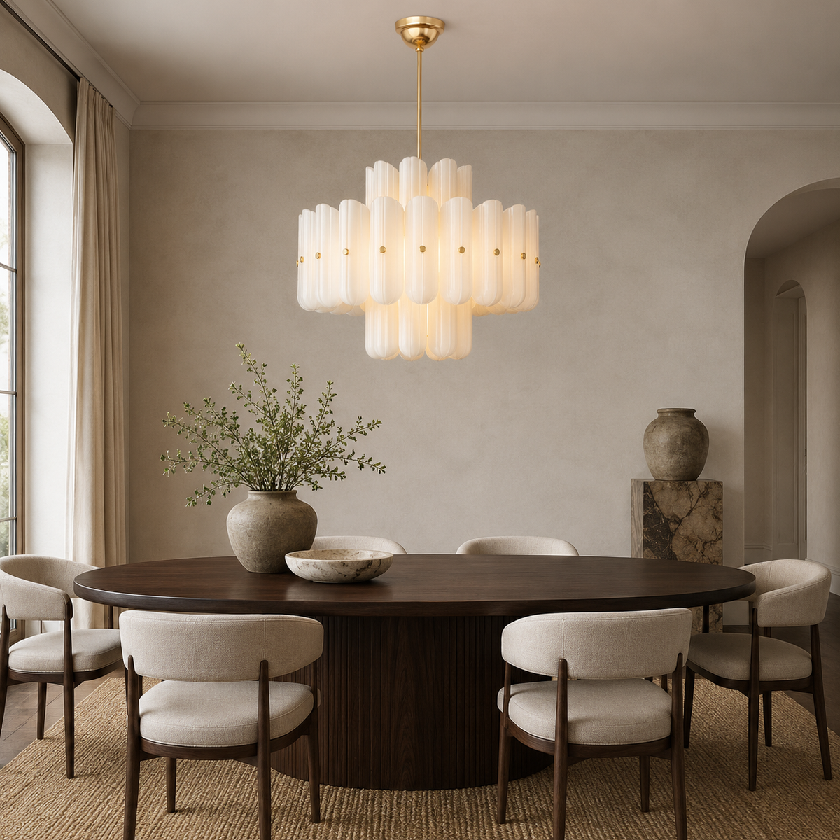 Lorna Opal Glass Double Tier Chandelier in a dining room