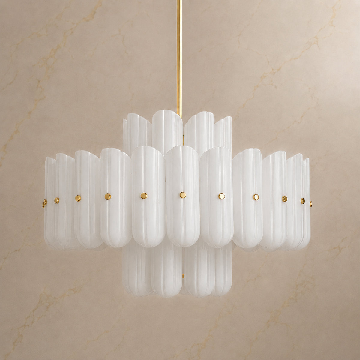 Lorna Opal Glass Double Tier Chandelier in gold, light off