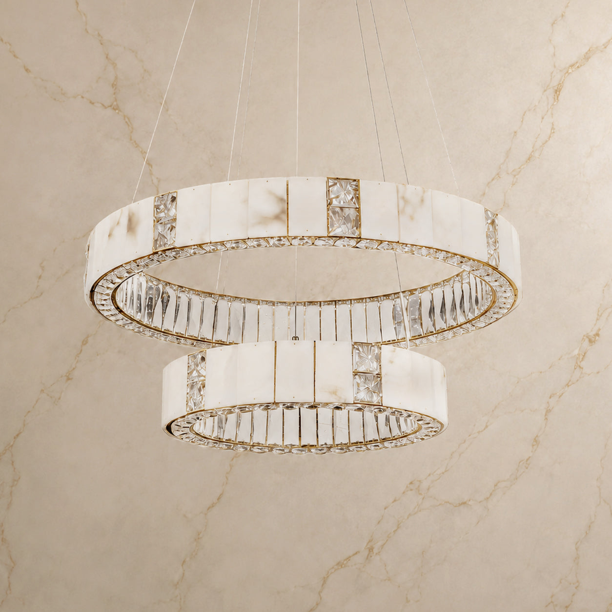 Lumaire Alabaster 2-Tier Ring Chandelier