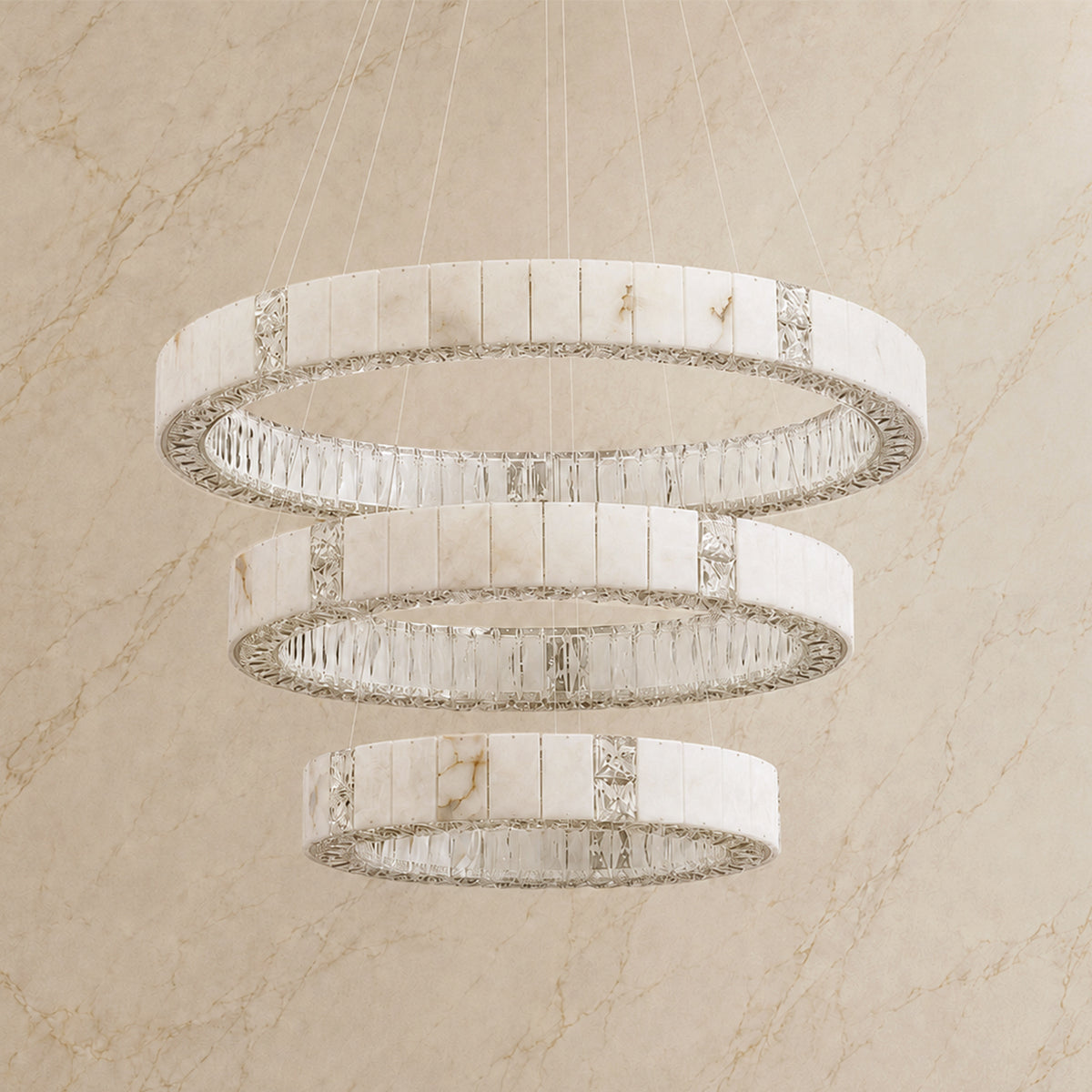 Lumaire Alabaster Multi-Ring Chandelier with lights off