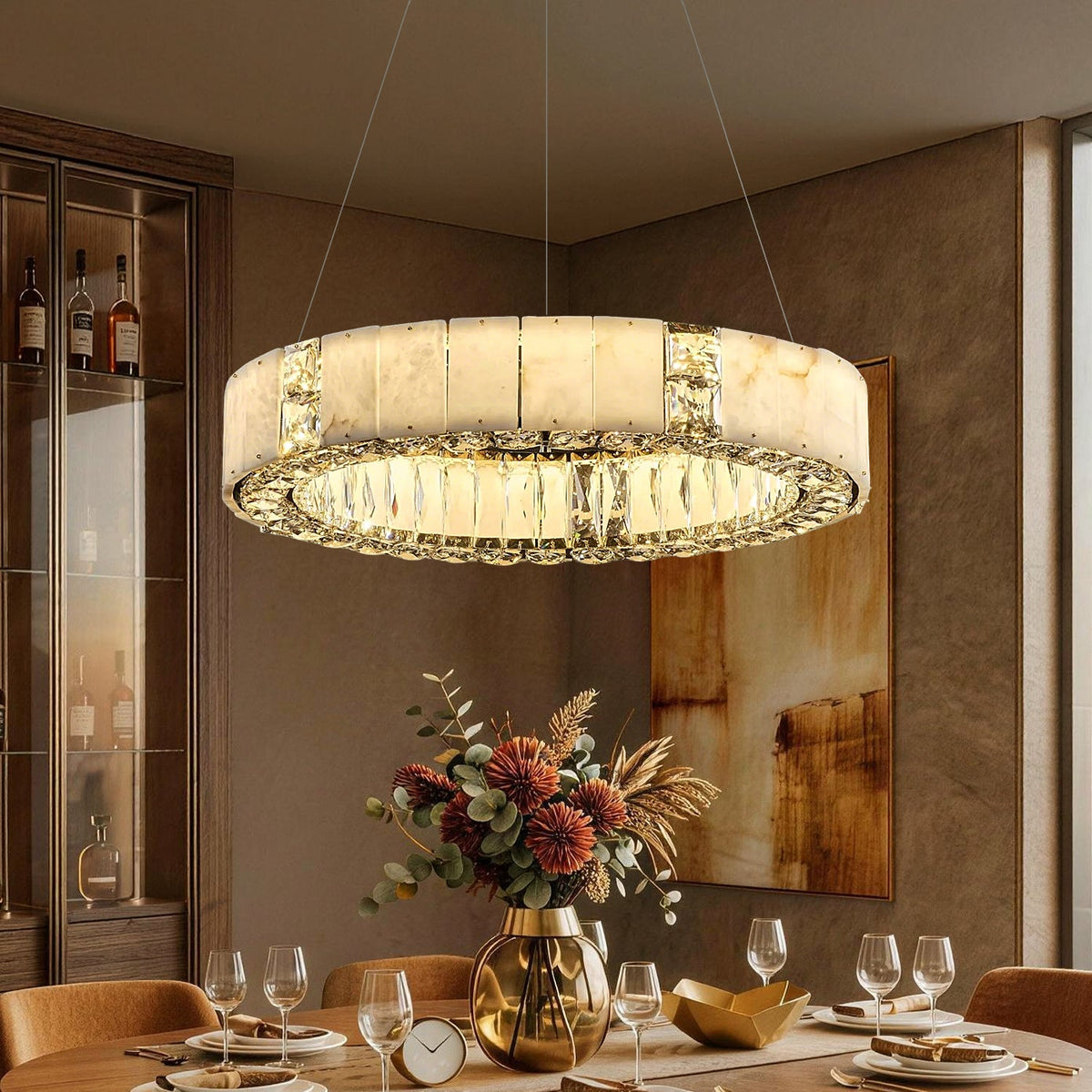 Lumaire Alabaster Ring Chandelier material and construction detail