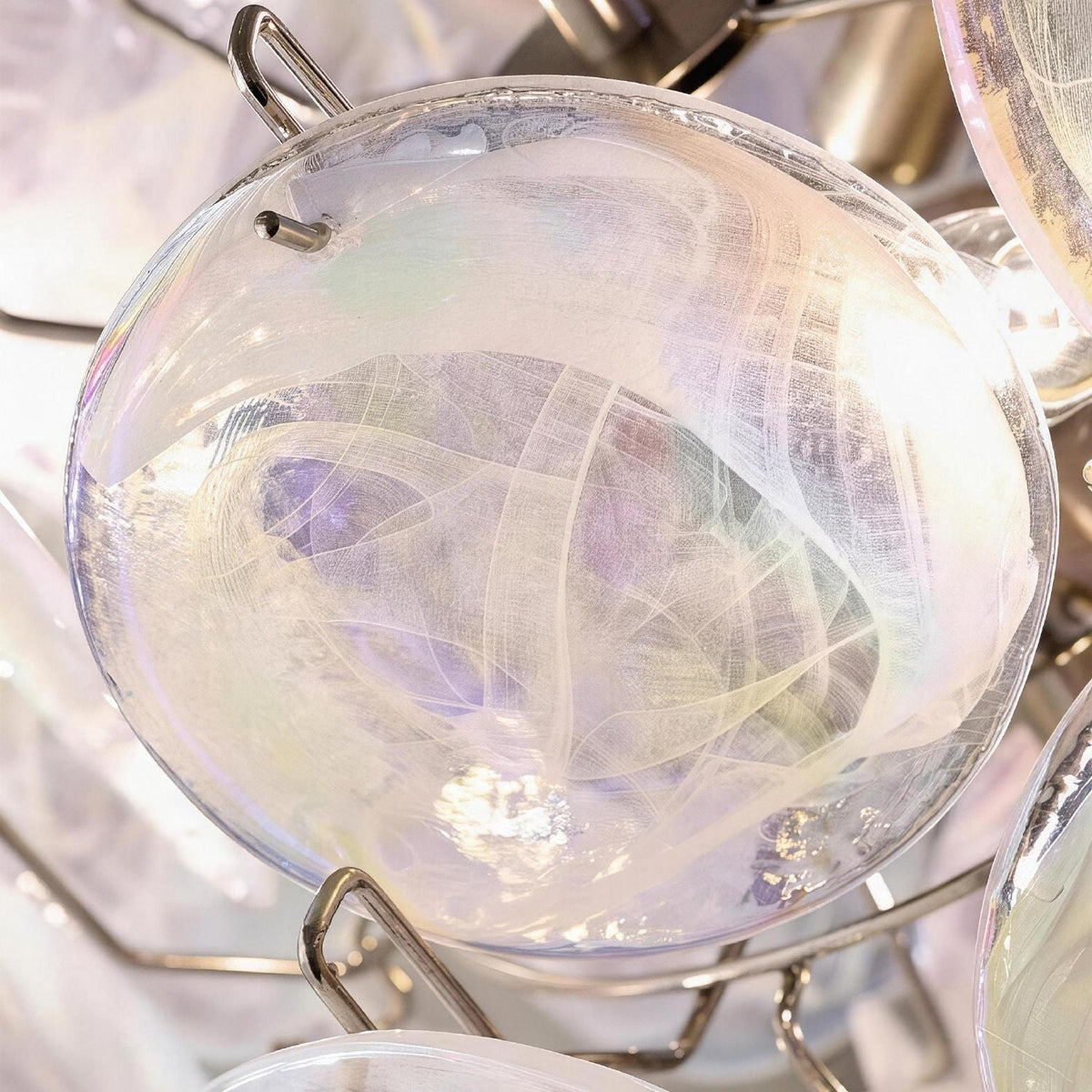 Close-up of Luna Artistic Nordic Moonlight White Acrylic Petal Three-Color Eye-Care Chandelier — showcasing iridescent acrylic petals with delicate veined texture that diffuse soft, eye-caring light | Carra Home