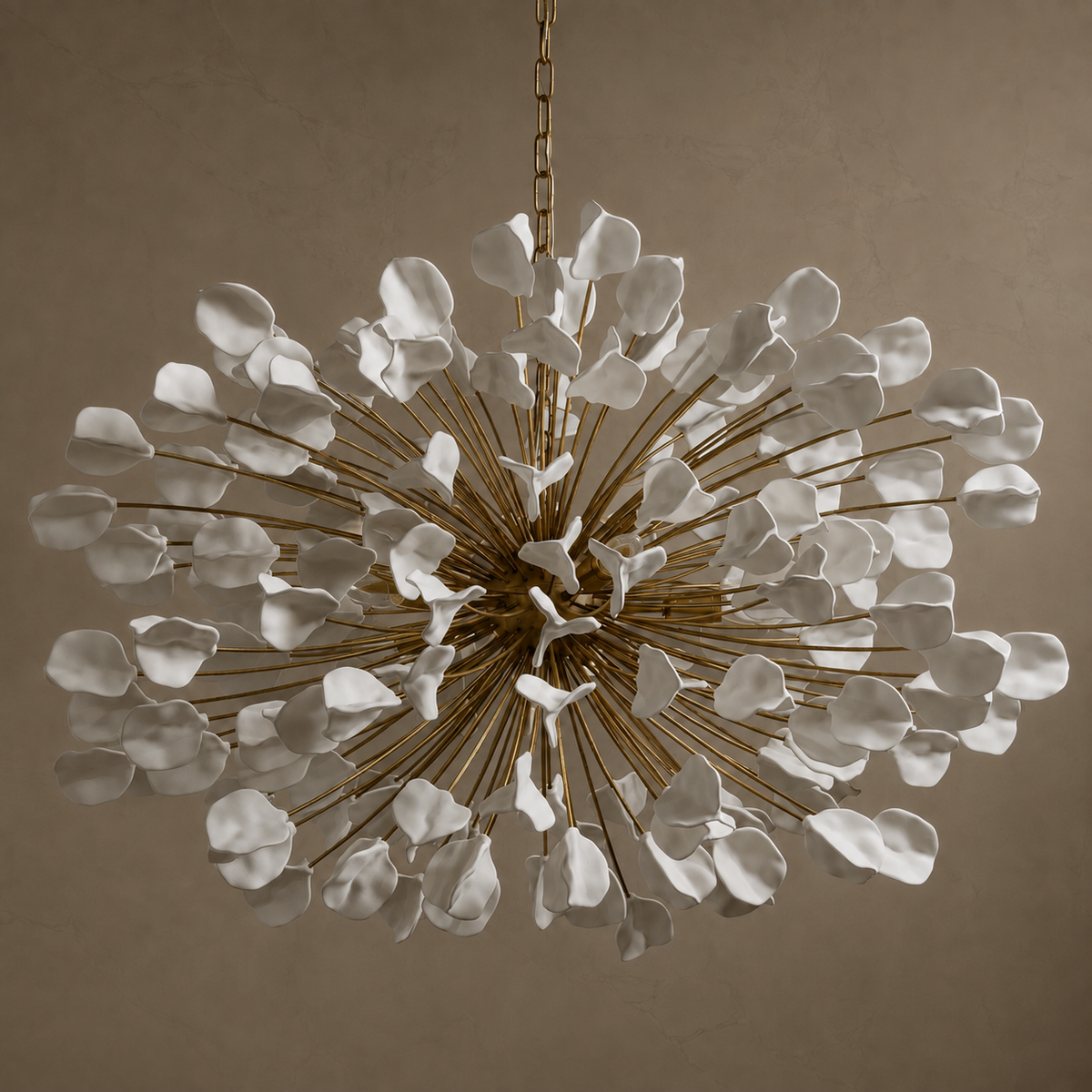 Lunaria Ceramic Leaf Cluster Chandelier in white, light off