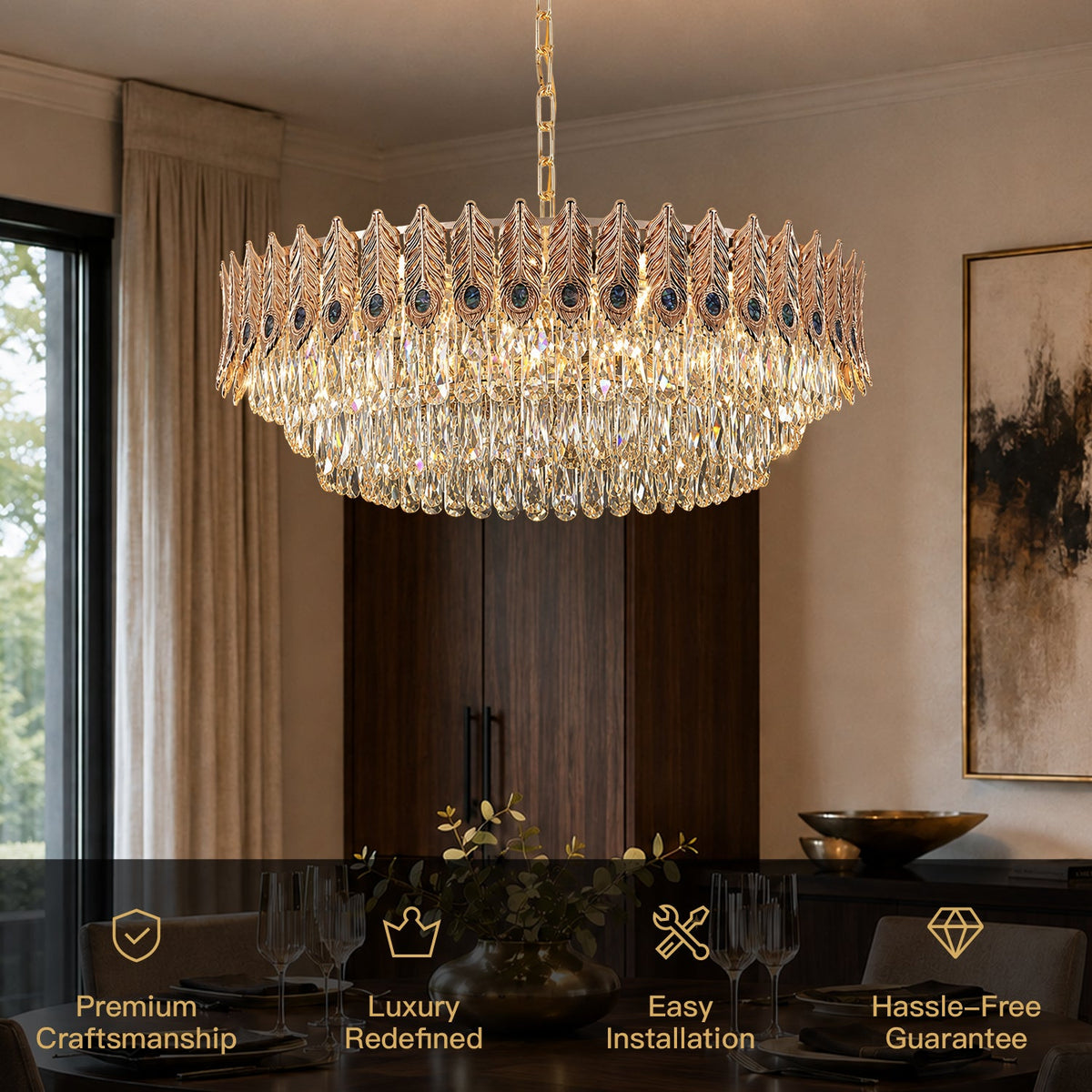 lunavia-modern-luxury-gold-crystal-leaf-ring-chandelier-feature-Carra Home-lighting