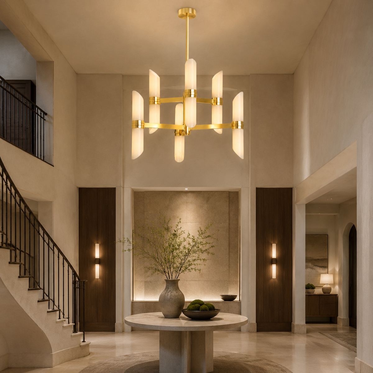 Lundquist Opal Glass Double Tier Chandelier in a foyer