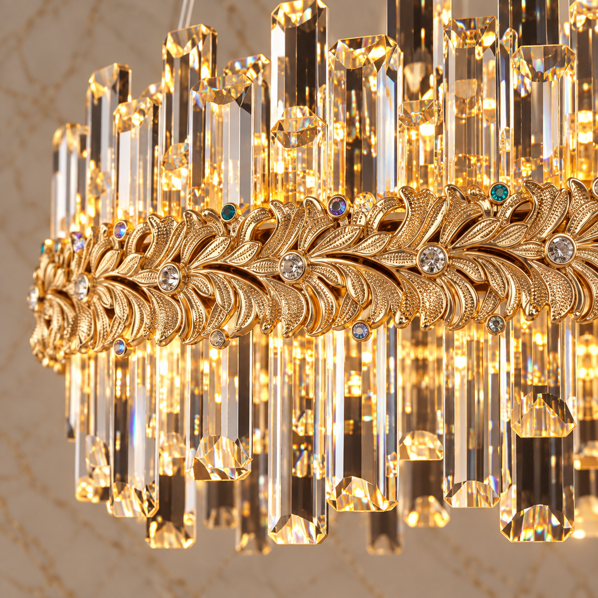lustre crystal chandelier gold body detail