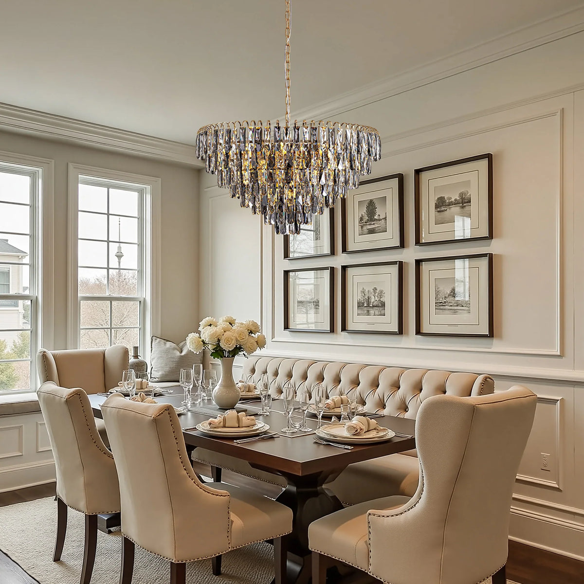 luxury-gold-crystal-tiered-chandelier-bringing-luxury-to-the-dining-area-Carra Home-lighting