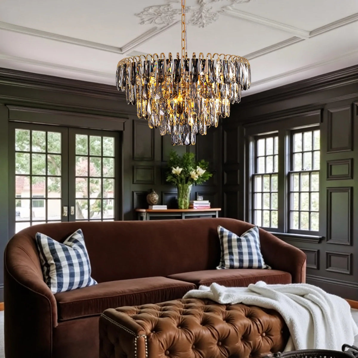 luxury-gold-crystal-tiered-chandelier-in-living-room-Carra Home-lighting