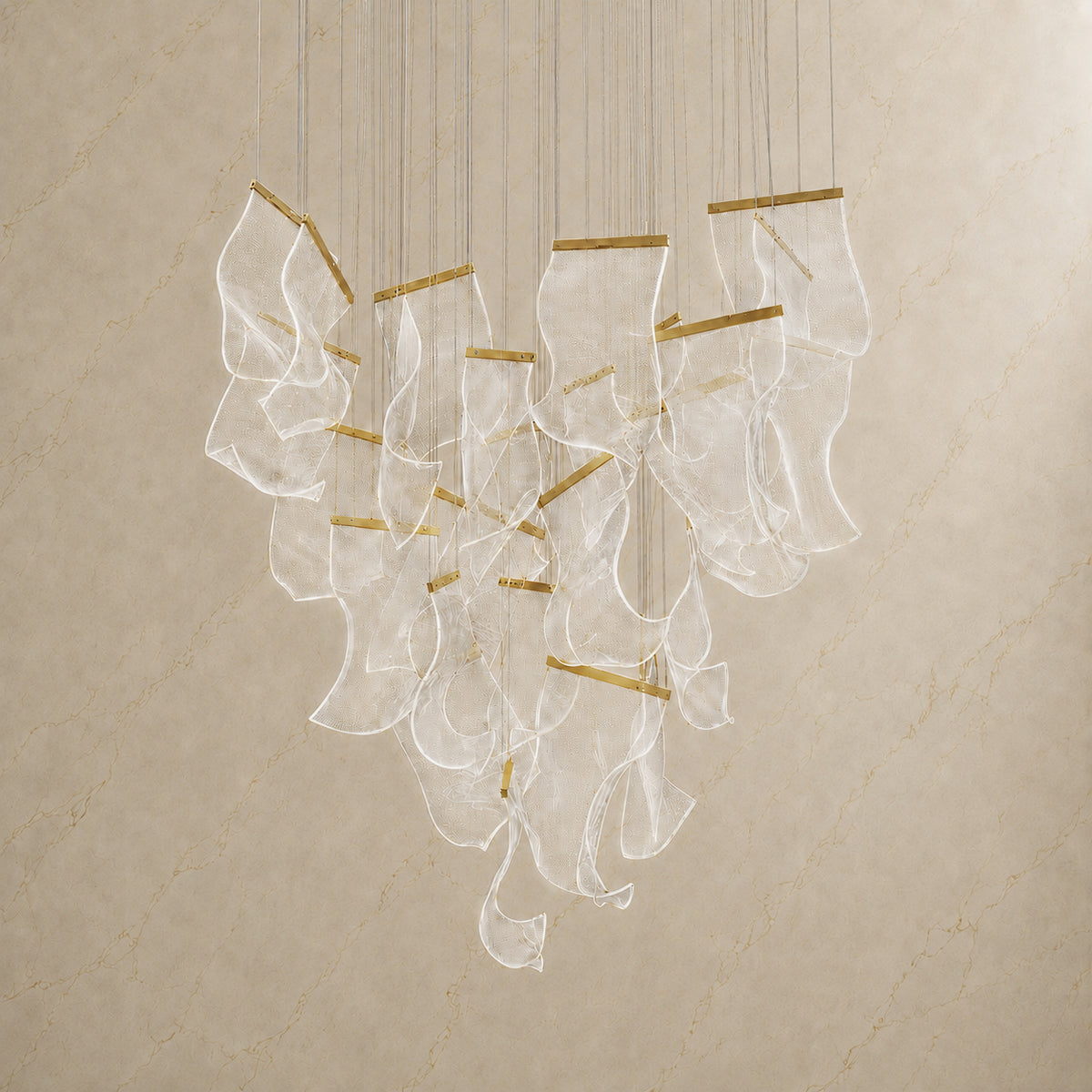 Lyra Ripple Glass Sheet Chandelier with lights off