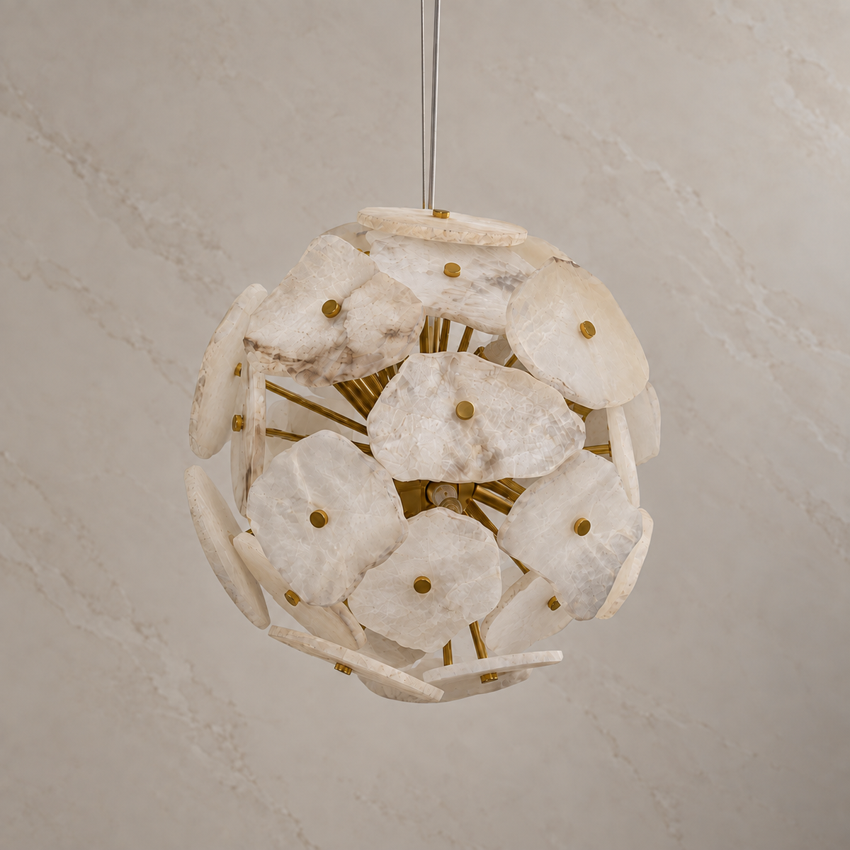 maravelle alabaster sphere chandelier gold 30cm light off