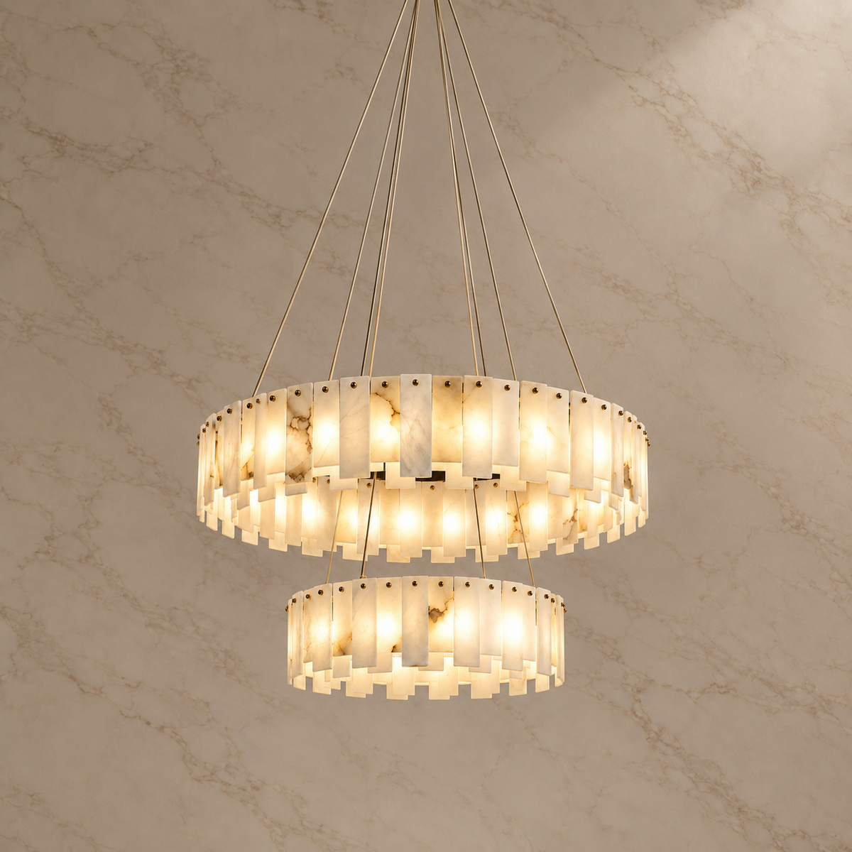 maren alabaster double ring chandelier gold 100cm light on