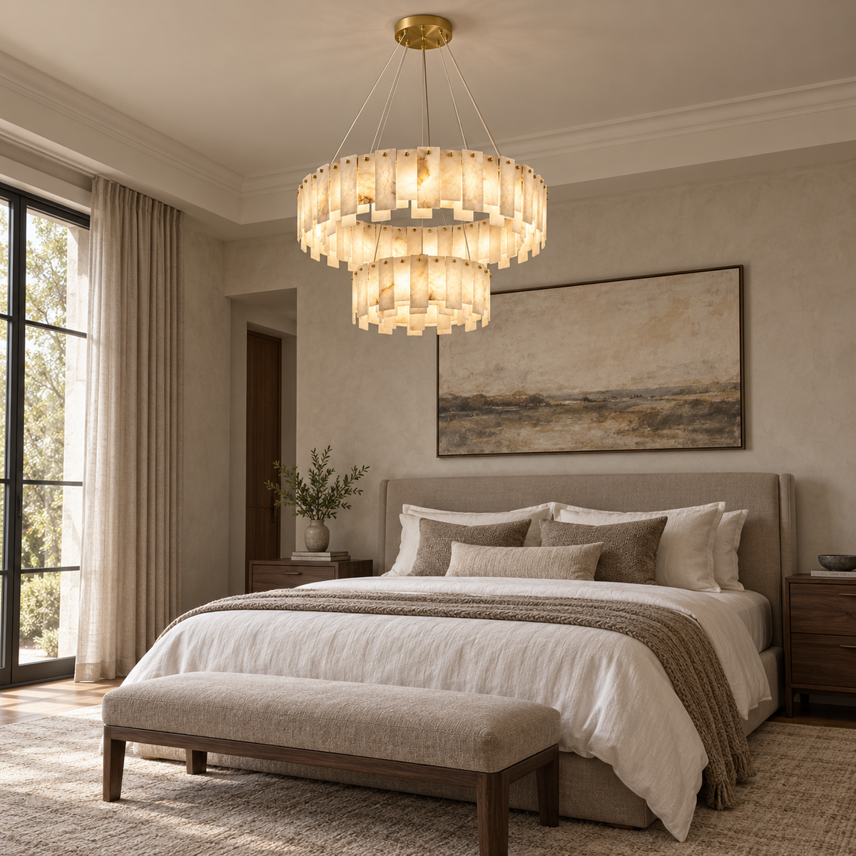 maren alabaster double ring chandelier gold 80cm bedroom