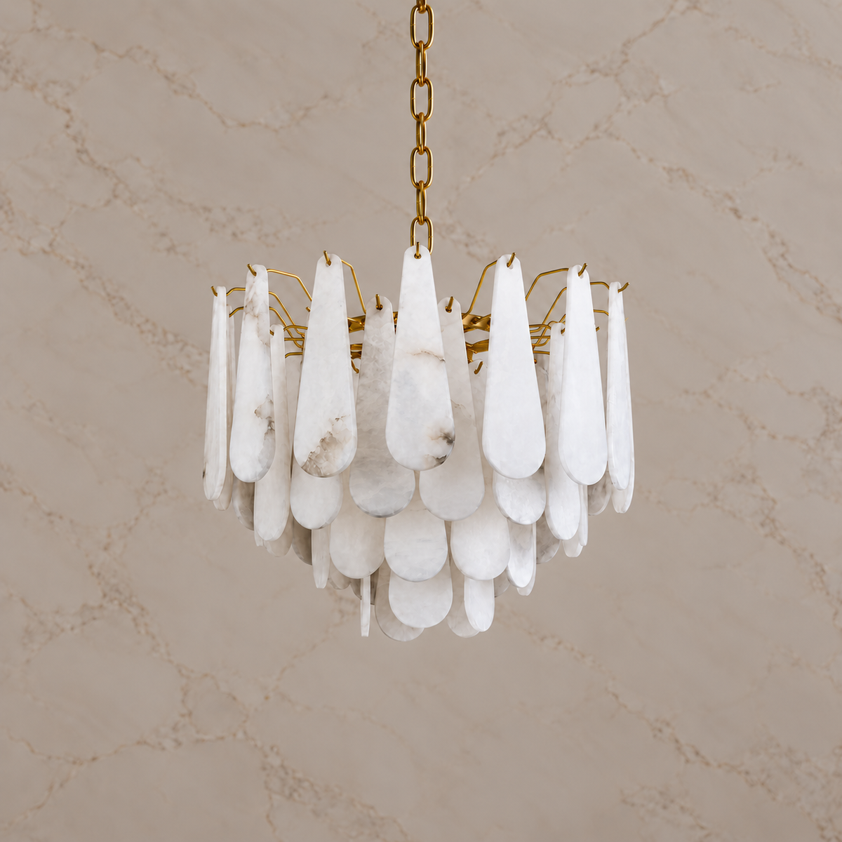 marivelle alabaster tiered chandelier gold 55cm light off