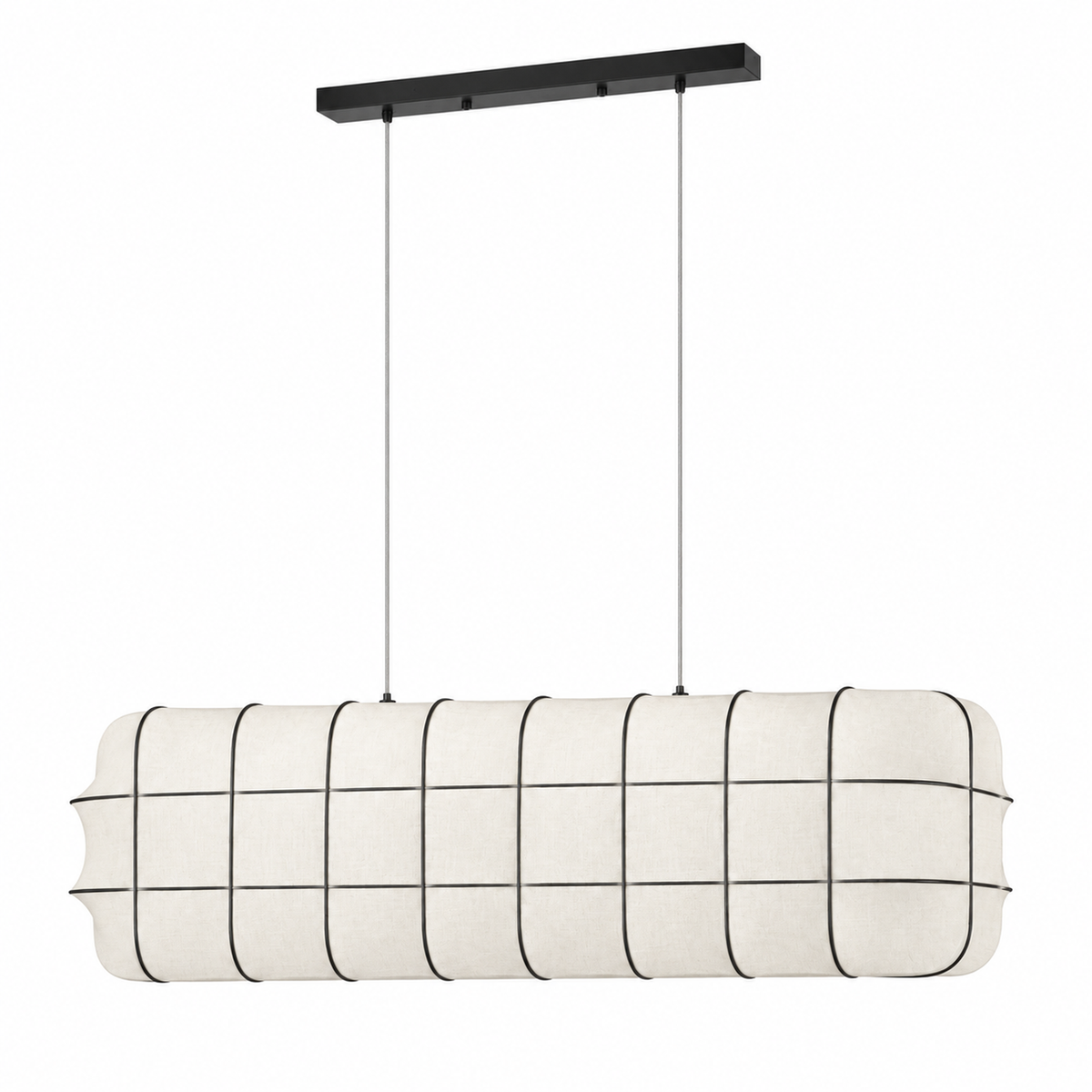 Marlowe white fabric lantern linear chandelier, 120 by 35 by 35 cm, on white background | CARRA HOME