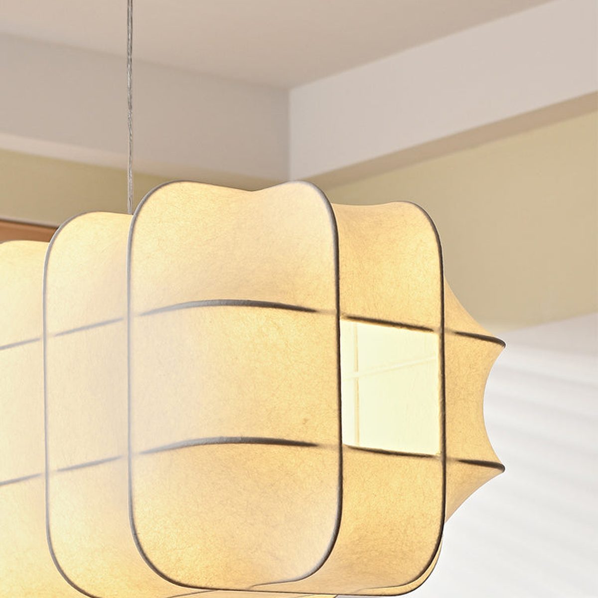 Marlowe white fabric lantern shade texture and dark frame detail | CARRA HOME