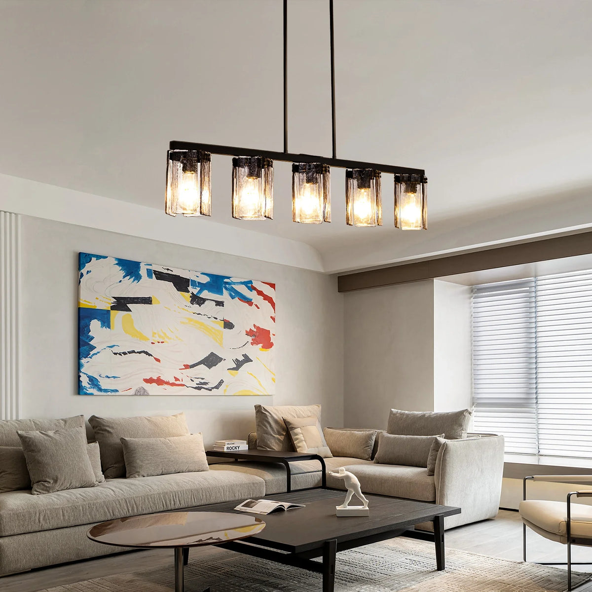 minimalist-smoked-glass-linear-chandelier-installed-in-the-living-room-Carra Home-lighting