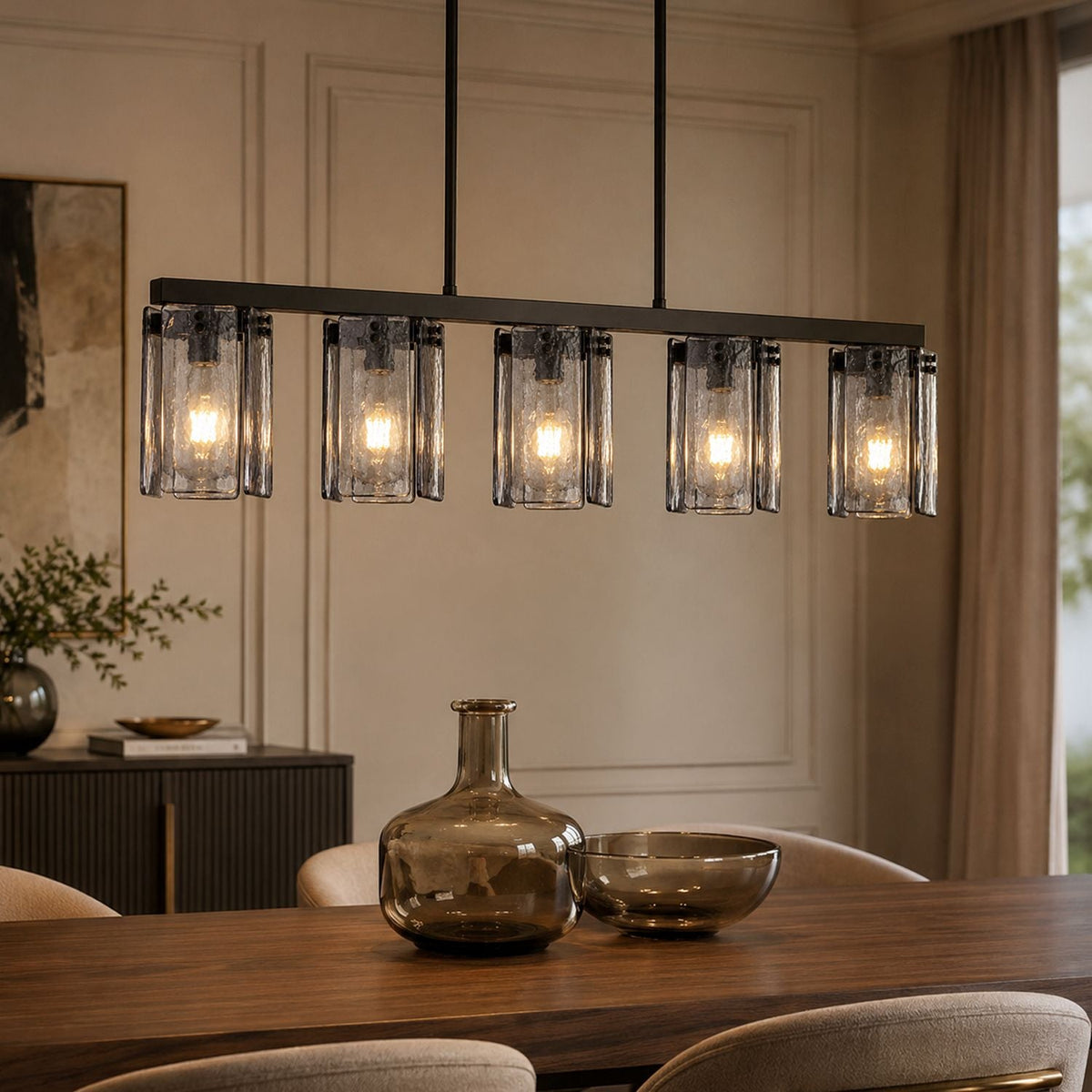 minimalist-smoked-glass-linear-chandelier-Carra Home-lighting