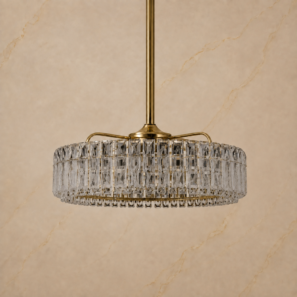 Modern Crystal Fan-Light Chandelier in gold, light off
