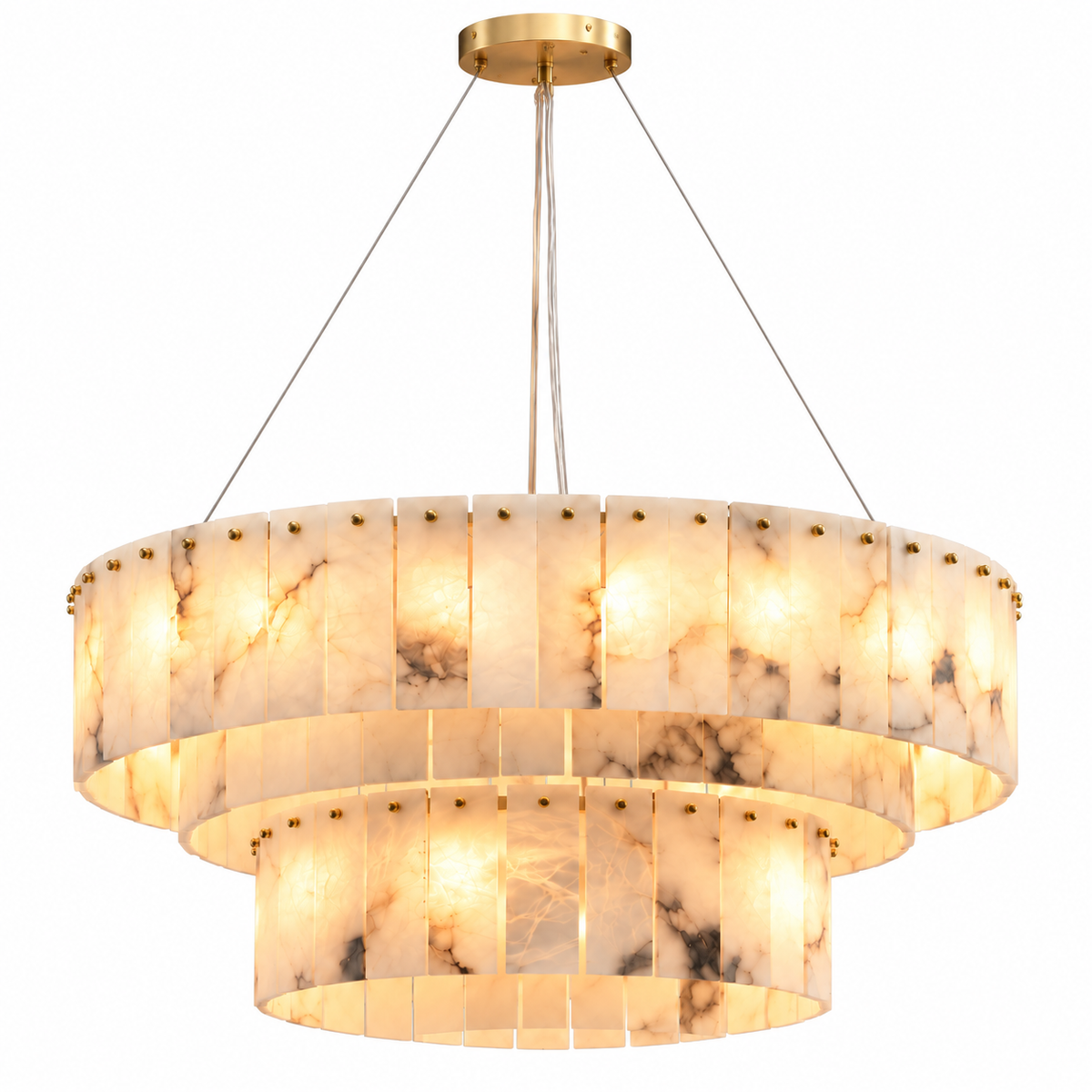 Modern Marble Alabaster 2-Tier Chandelier gold 100 60cm product view | CARRA HOME
