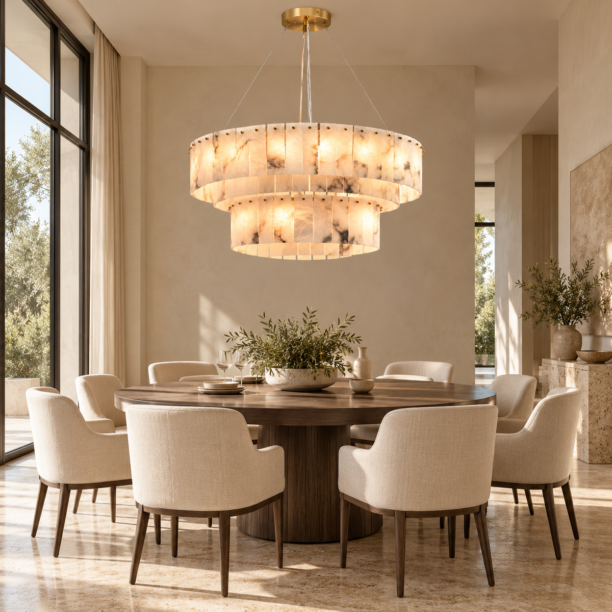 Modern Marble Alabaster 2-Tier Chandelier gold 120 80cm dining room | CARRA HOME