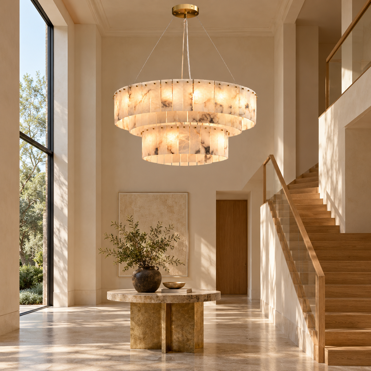 Modern Marble Alabaster 2-Tier Chandelier gold 120 80cm foyer | CARRA HOME