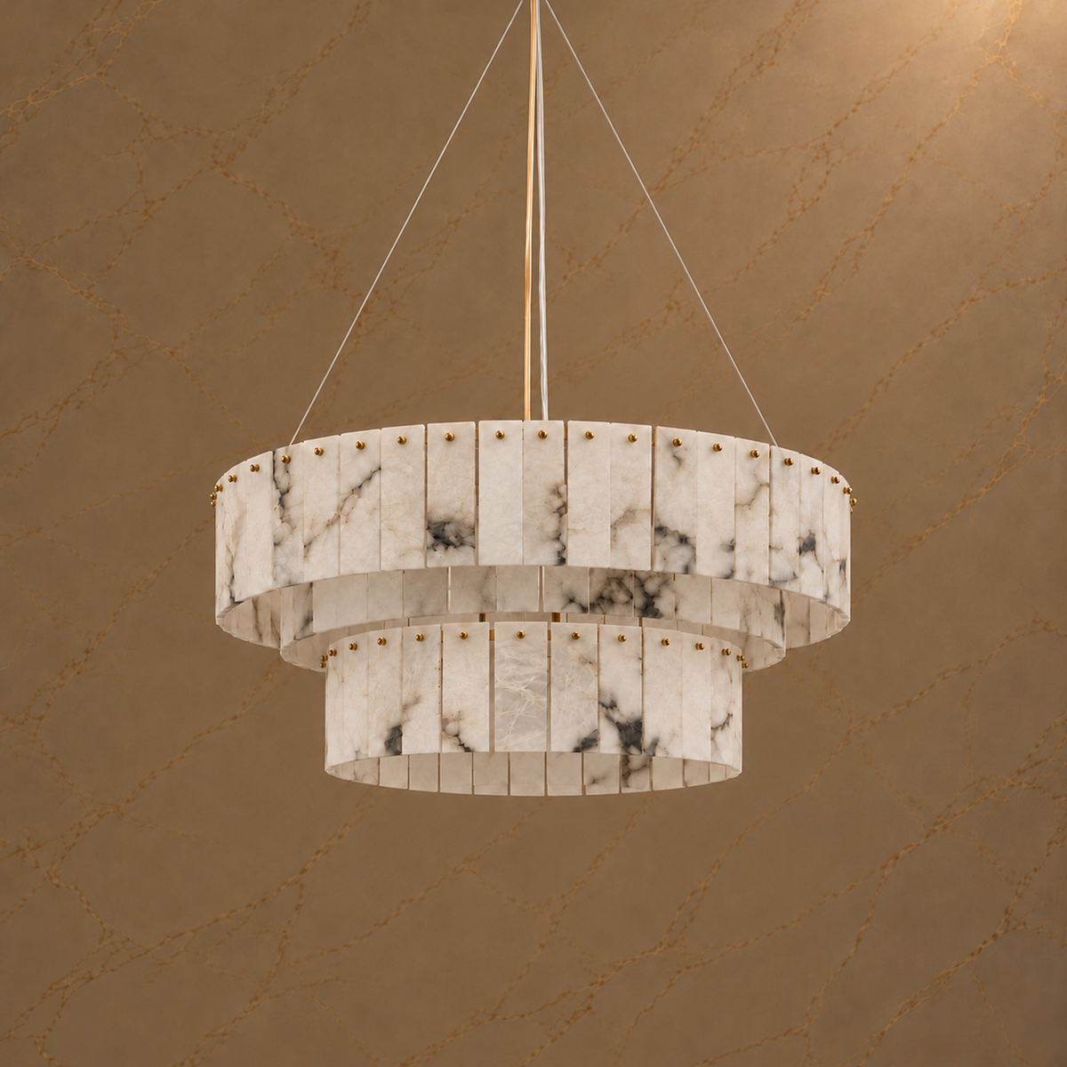 Modern Marble Alabaster 2-Tier Chandelier gold 120 80cm light off | CARRA HOME