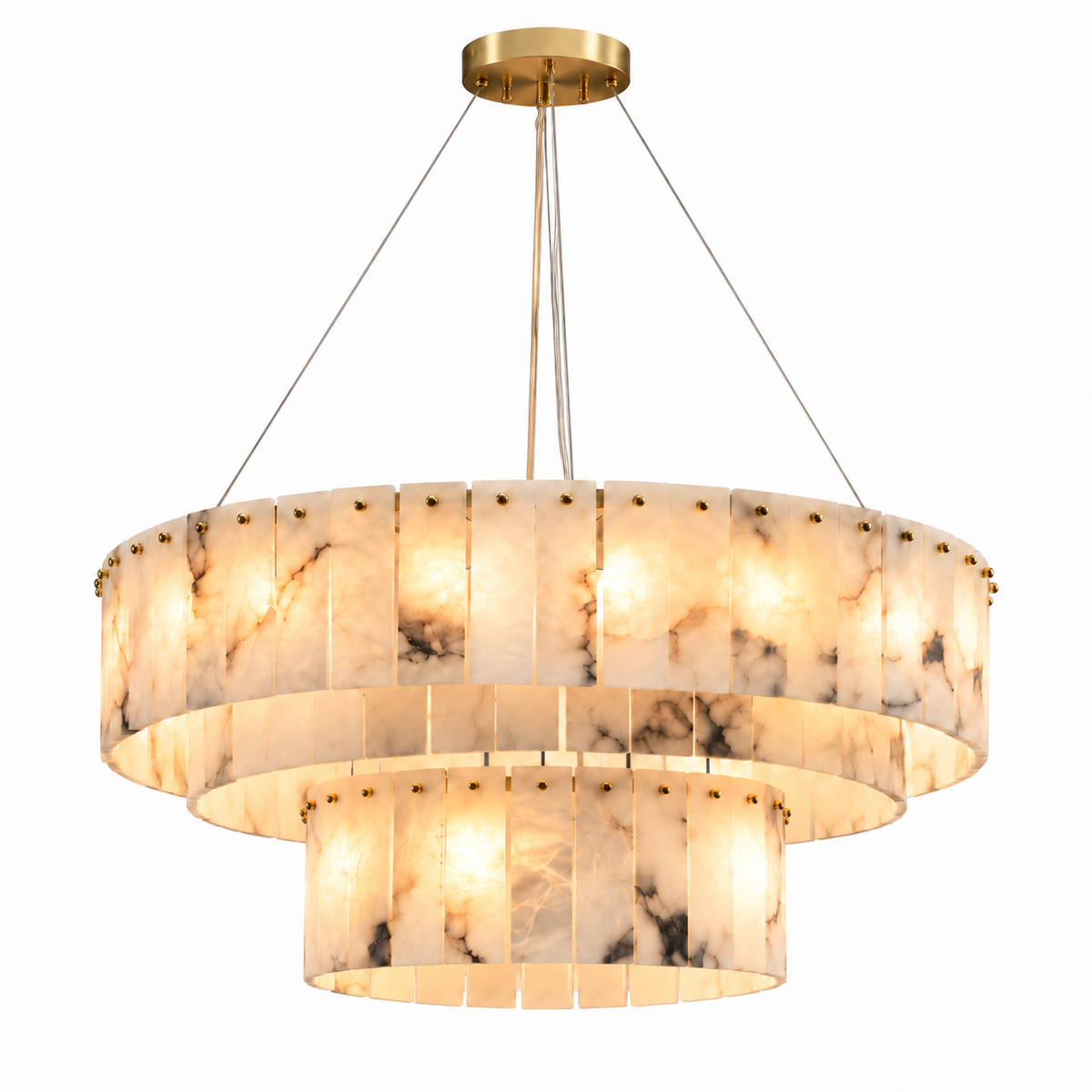Modern Marble Alabaster 2-Tier Chandelier gold 80 45cm product view | CARRA HOME