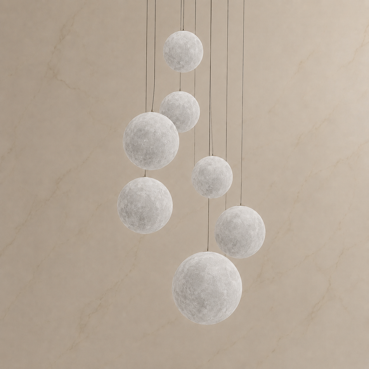 Nami glass sphere staircase chandelier, Chrome, 7-light, light off