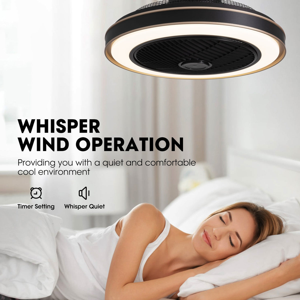 Nexa Ceiling Fan whisper wind operation — pure copper DC motor runs at ≤30dB, ensuring silent performance for nurseries, bedrooms, and light sleepers | CARRA HOME