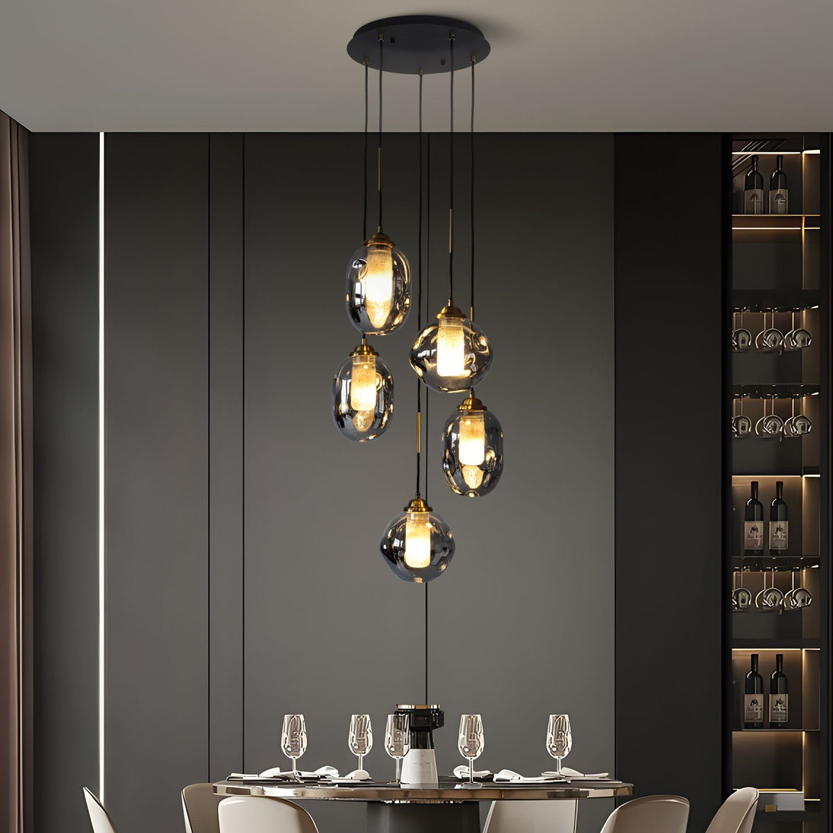 Nova Lava Glass Cascading Chandelier above a dining table