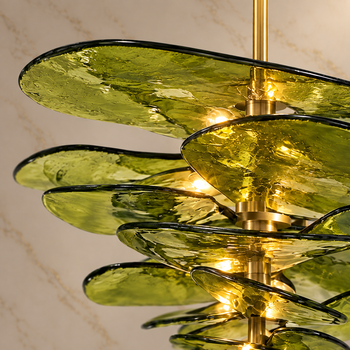 olive glass plate tiered chandelier body detail