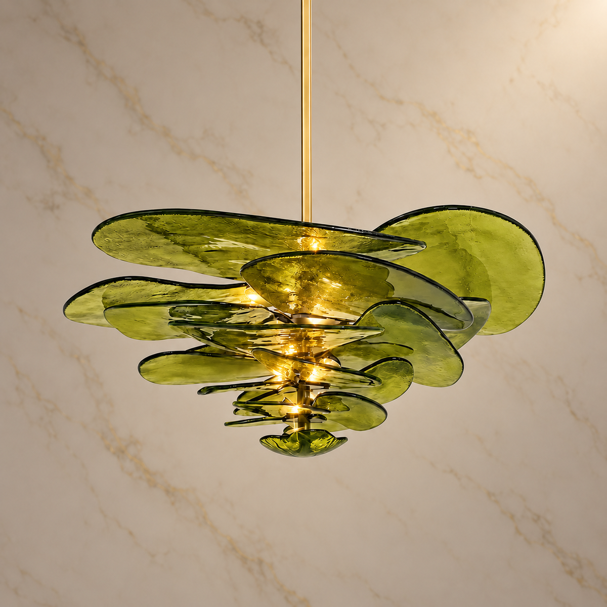 olive glass plate tiered chandelier brass 90x45cm light on