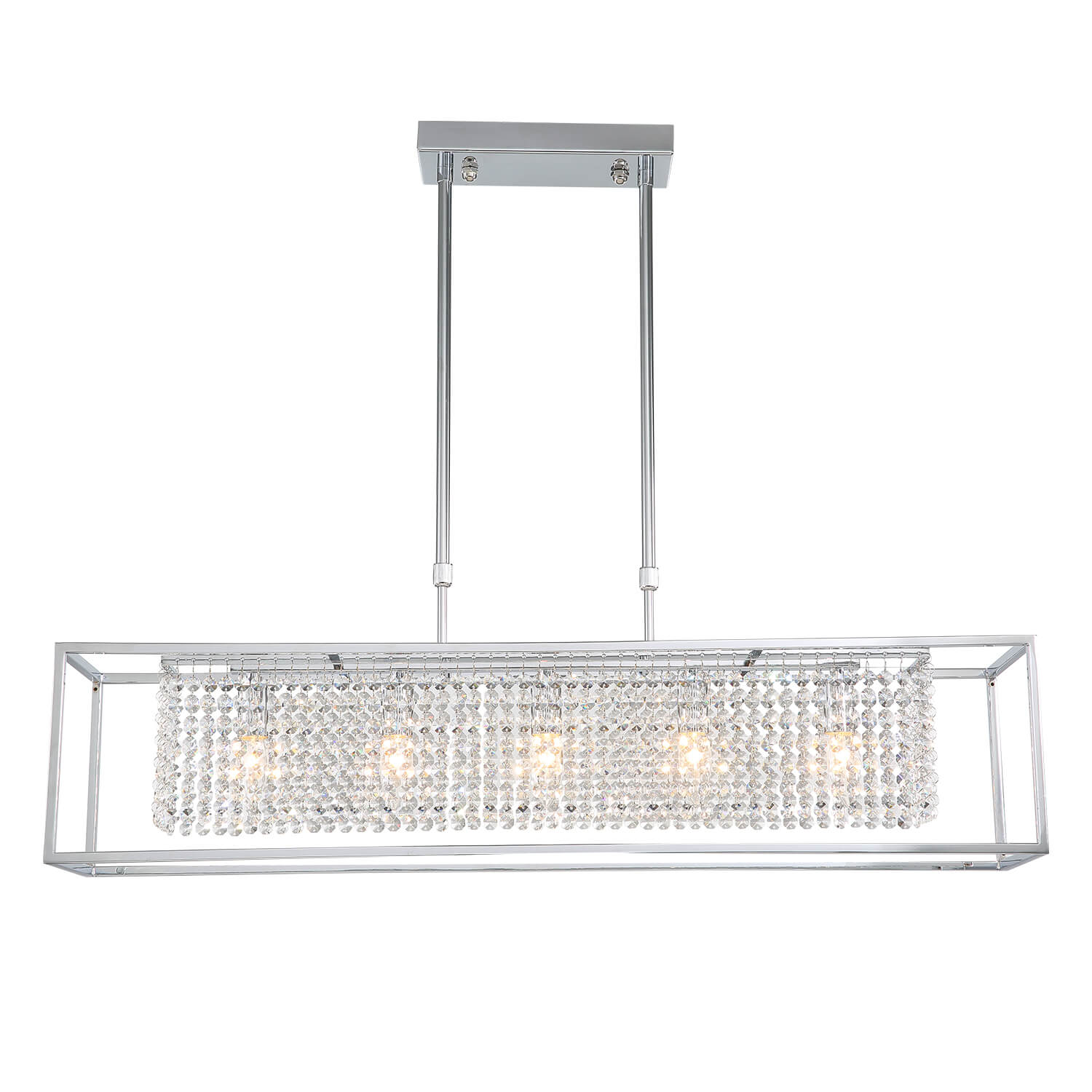 Modern Rectangular Chrome Frame Pendant Light - Dining Room Crystal Chandelier - Dining room