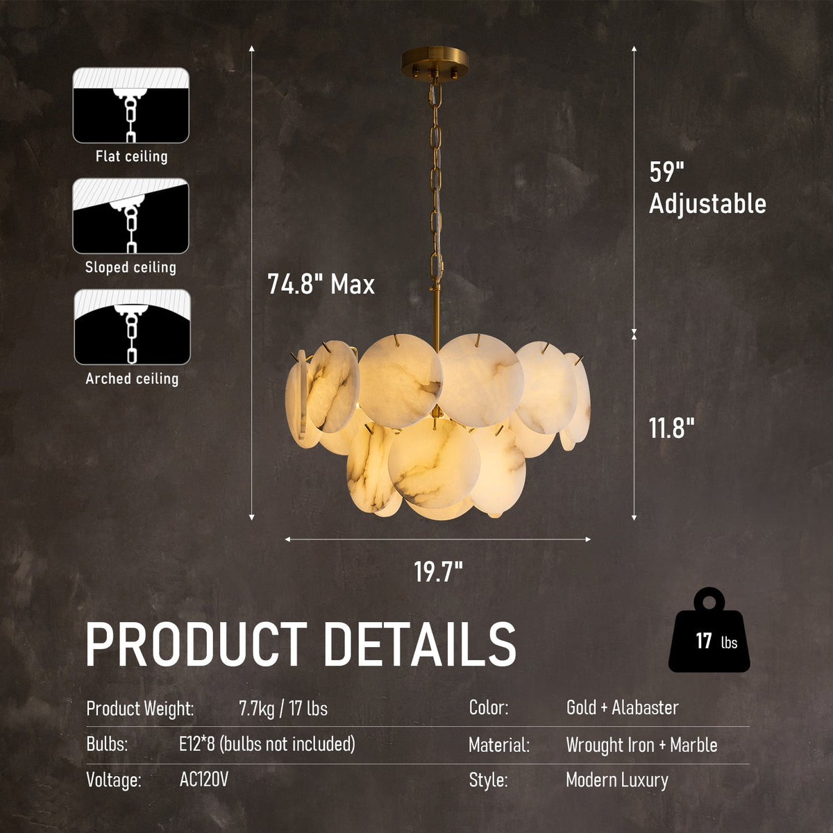 Orlisse Alabaster Double-Tier Chandelier dimension diagram (Size 1)