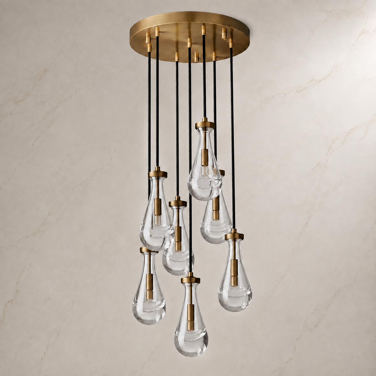 Raindrop Glass Round Chandelier gold light off