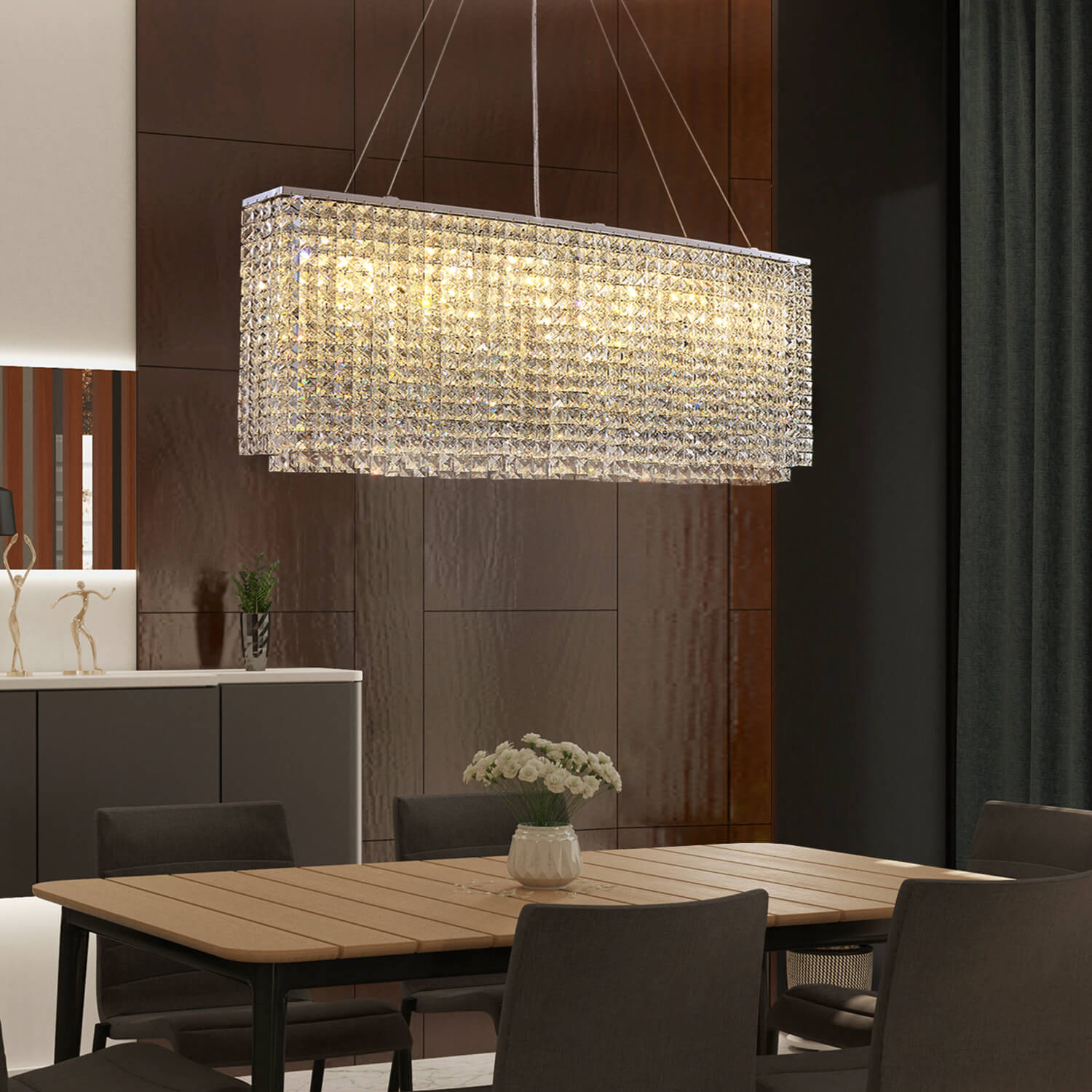 【Open Box - Save Big】Rectangular Raindrop Crystal Pendant Light-Only 1 left