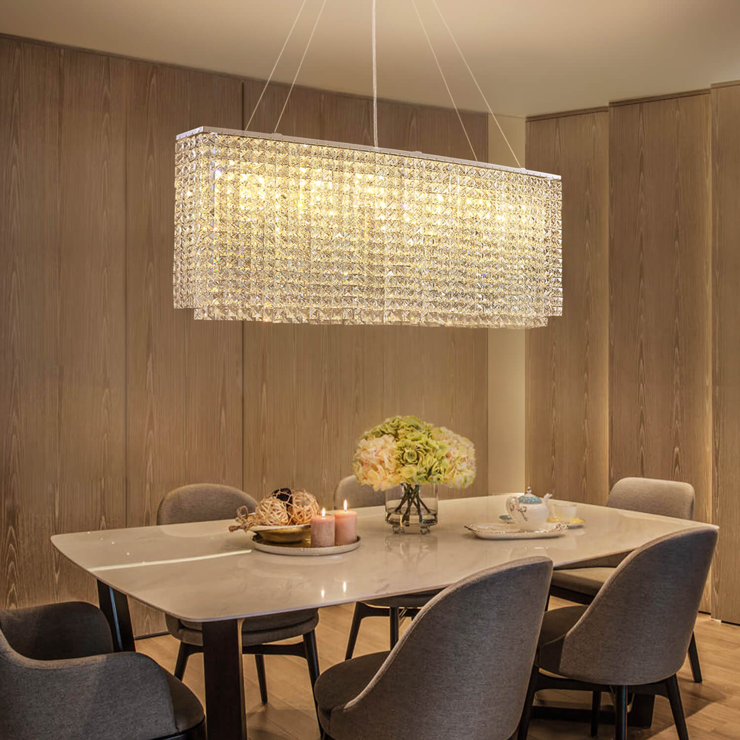 【Open Box - Save Big】Rectangular Raindrop Crystal Pendant Light-Only 1 left