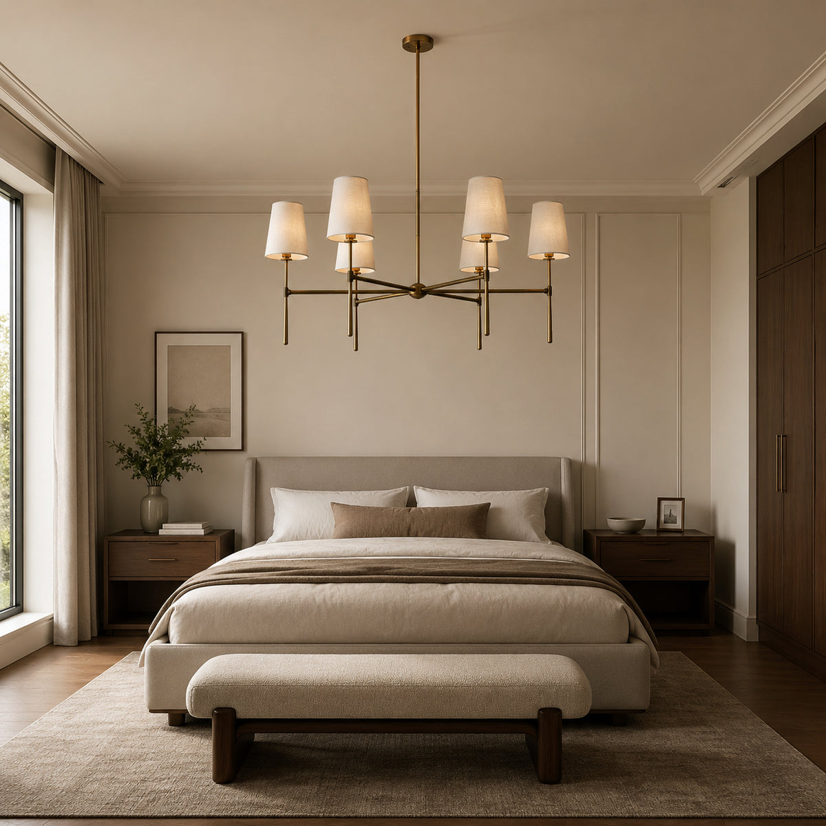 Rhodes Copper Branch Chandelier in a bedroom
