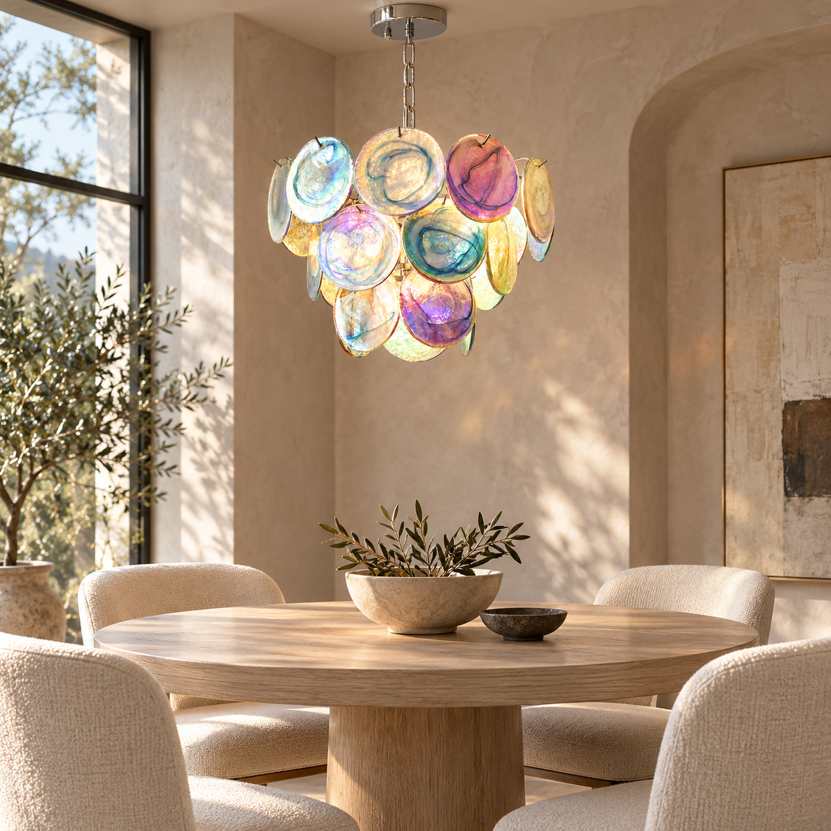 Roselle Colorful Glass Disc Cluster Chandelier, colorful dining room | CARRA HOME