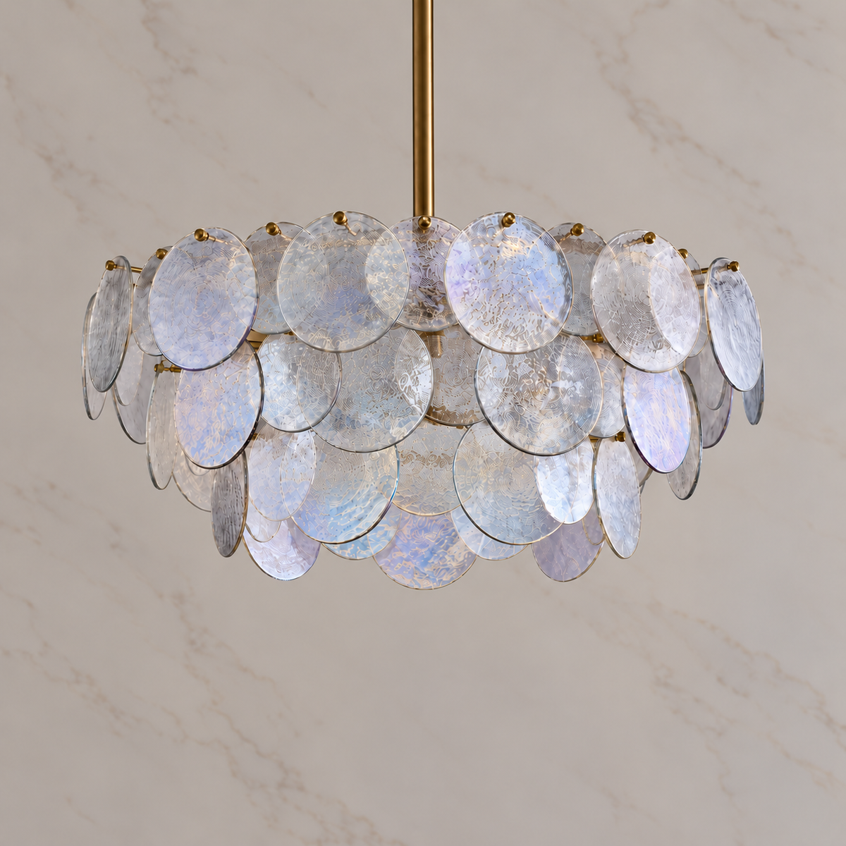 Roselle Iridescent Glass Disc Chandelier, 80cm, light off, translucent iridescent glass | CARRA HOME