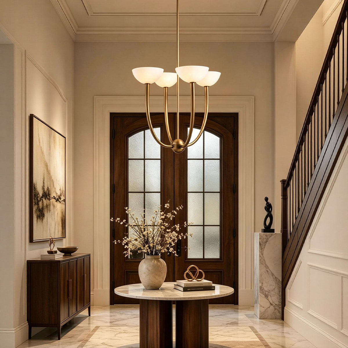 Saguaro Brass Branch Chandelier in a foyer